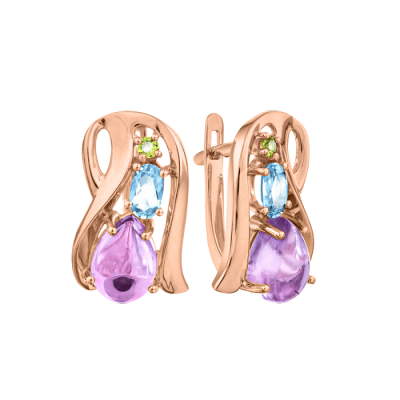 Ohrringe aus Rotgold 585 mit Amethyst, Topas und Chrysolith
