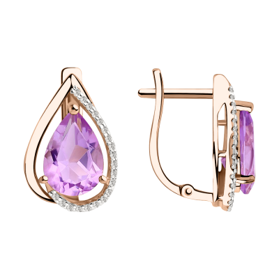 Ohrringe aus Rotgold 585 mit Amethyst und Zirkonia