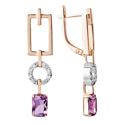 Goldohrringe aus Rotgold 585 mit Amethyst und Zirkonia
