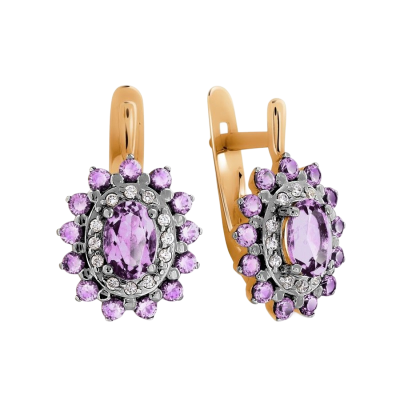 Ohrringe aus Rotgold 585 mit Amethyst und Zirkonia