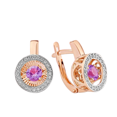 Goldohrringe aus Rotgold 585 mit Amethyst und Zirkonia