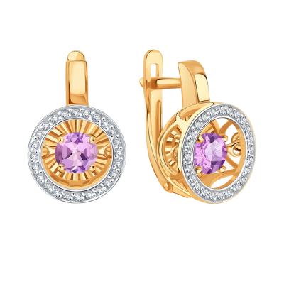 Goldohrringe aus Rotgold 585 mit Amethyst und Zirkonia