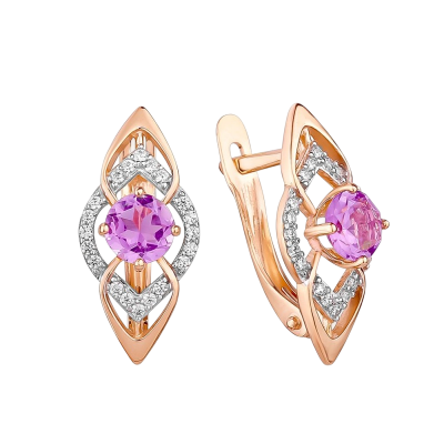 Ohrringe aus Rotgold 585 mit Amethyst und Zirkonia