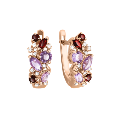 Ohrringe aus Rotgold 585 mit Amethyst und Zirkonia