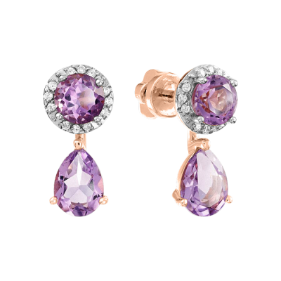 Ohrringe aus Rotgold 585 mit Amethyst und Zirkonia
