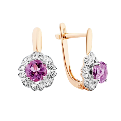 Ohrringe aus Rotgold 585 mit Brillant und Amethyst