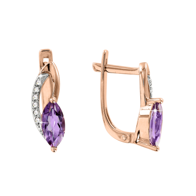 Ohrringe aus Rotgold 585 mit Brillant und Amethyst