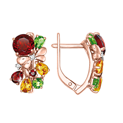 Ohrringe aus Rotgold 585 mit Granat, Citrin, Chrysolith und Zirkonia