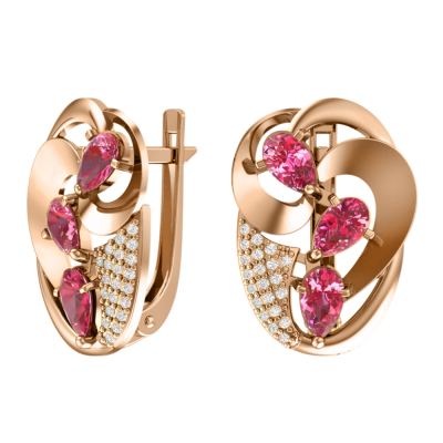 Ohrringe aus Rotgold 585 mit Granat und Zirkonia