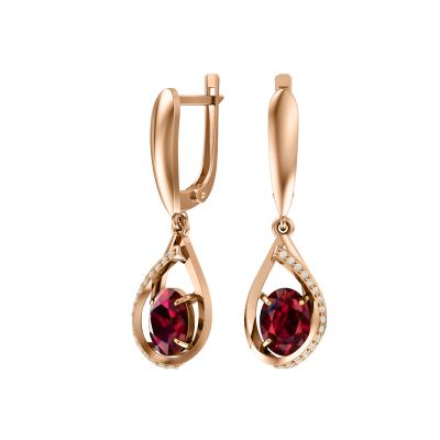 Ohrringe aus Rotgold 585 mit Granat und Zirkonia