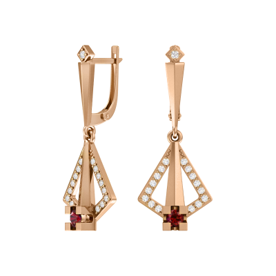 Ohrringe aus Rotgold 585 mit Granat und Zirkonia