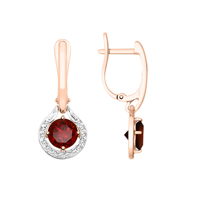 Ohrringe aus Rotgold 585 mit Granat und Zirkonia