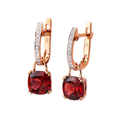 Goldohrringe aus Rotgold 585 mit Granat und Zirkonia