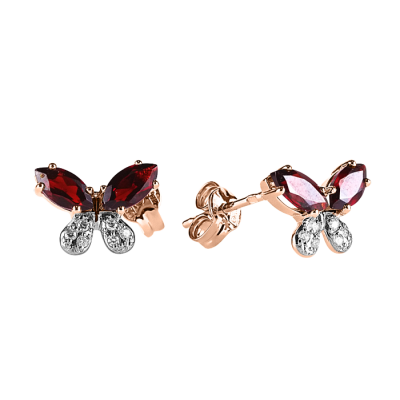 Kinder Ohrringe aus Rotgold 585 mit Granat und Zirkonia
