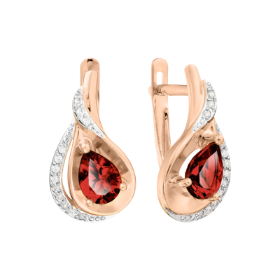 Ohrringe aus Rotgold 585 mit Granat und Zirkonia