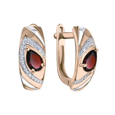 Ohrringe aus Rotgold 585 mit Granat und Zirkonia