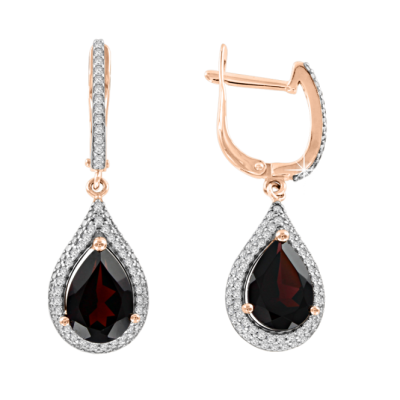 Ohrringe aus Rotgold 585 mit Granat und Zirkonia