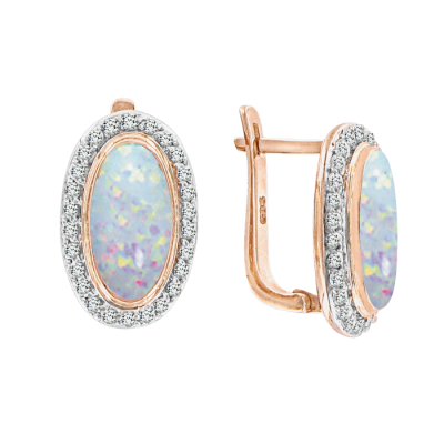 Ohrringe aus Rotgold 585 mit Opal und Zirkonia
