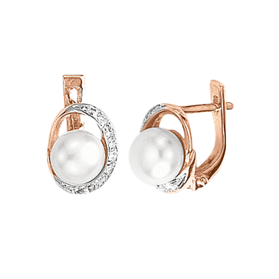 Ohrringe aus Rotgold 585 mit Perle und Zirkonia