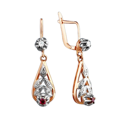 Ohrringe aus Rotgold 585 mit Rubin und Zirkonia