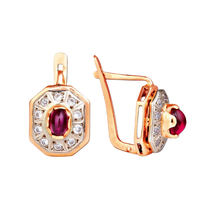 Ohrringe aus Rotgold 585 mit Rubin und Zirkonia