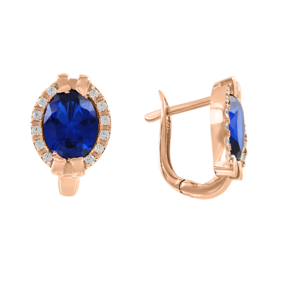 Ohrringe aus Rotgold 585 mit Saphir und Zirkonia
