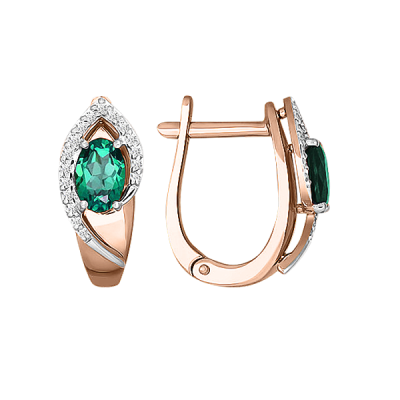 Ohrringe aus Rotgold 585 mit Smaragd und Brillant