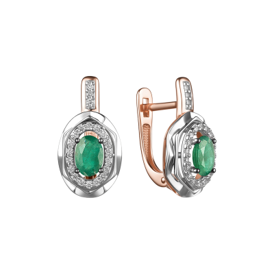 Ohrringe aus Rotgold 585 mit Smaragd und Brillant