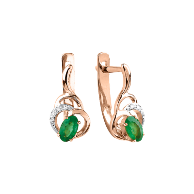 Ohrringe aus Rotgold 585 mit Smaragd und Brillant
