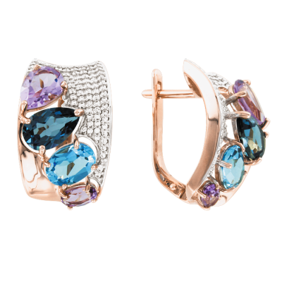 Ohrringe aus Rotgold 585 mit Topas, Zirkonia und Amethyst