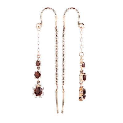 Elegante Ohrringe aus russischem Rotgold 585 mit Zirkonia und Granat