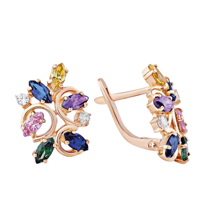 Originale russische Ohrringe aus 585er Rotgold mit Zirkonia