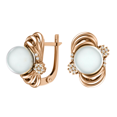 Ohrringe aus Rotgold 585 mit Zirkonia und Perle