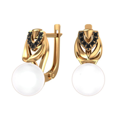 Ohrringe aus Rotgold 585 mit Zirkonia und Perle