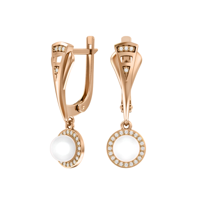 Ohrringe aus Rotgold 585 mit Zirkonia und Perle