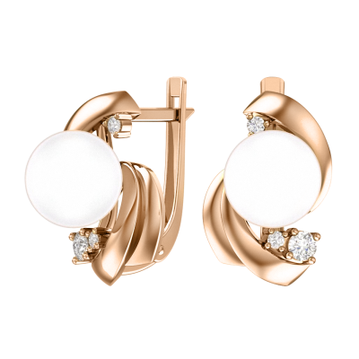 Ohrringe aus Rotgold 585 mit Zirkonia und Perle