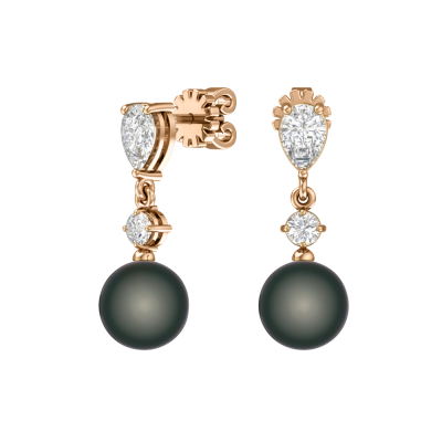 Ohrringe aus Rotgold 585 mit Zirkonia und Perle