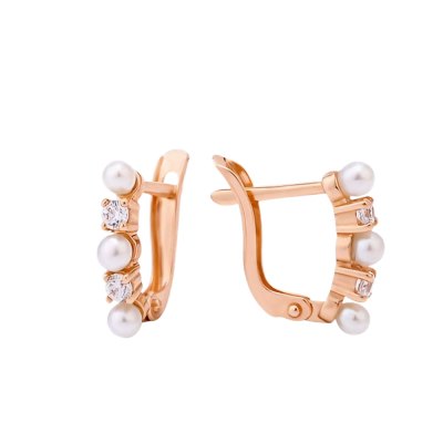 Kinder Ohrringe aus Rotgold 585 mit Zirkonia und Perle
