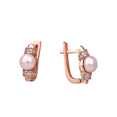 Ohrringe aus Rotgold 585 mit Zirkonia und Perle