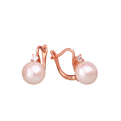 Ohrringe aus Rotgold 585 mit Zirkonia und Perle