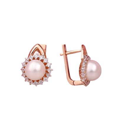 Kinder Ohrringe aus Rotgold 585 mit Zirkonia und Perle