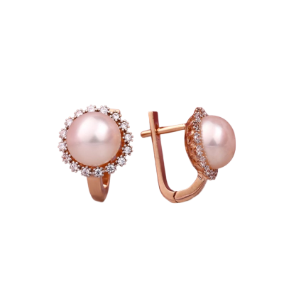 Ohrringe aus Rotgold 585 mit Zirkonia und Perle