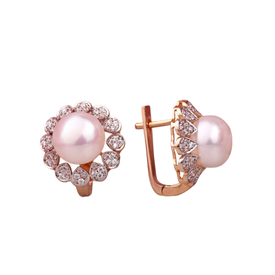 Ohrringe aus Rotgold 585 mit Zirkonia und Perle