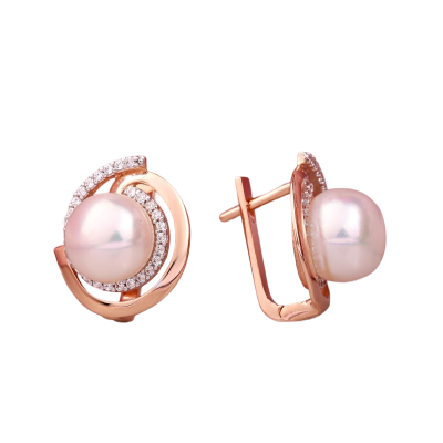 Ohrringe aus Rotgold 585 mit Zirkonia und Perle