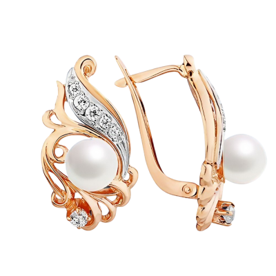 Ohrringe aus Rotgold 585 mit Zirkonia und Perle