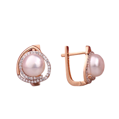 Ohrringe aus Rotgold 585 mit Zirkonia und Perle