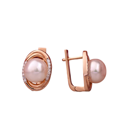 Ohrringe aus Rotgold 585 mit Zirkonia und Perle