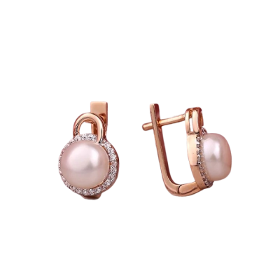 Ohrringe aus Rotgold 585 mit Zirkonia und Perle