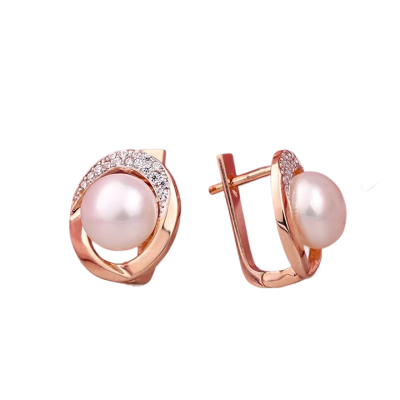 Ohrringe aus Rotgold 585 mit Zirkonia und Perle