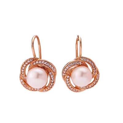 Ohrringe aus Rotgold 585 mit Zirkonia und Perle